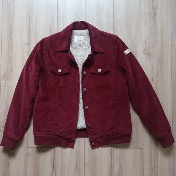 Cozy 90s Roxy Corduroy Oversized Varsity Jacket Redwood XS-M - Picture 2 of 10
